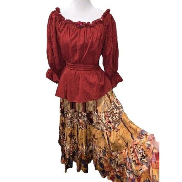 Anna Konya Limited Edition Tiered Maxi Boho Skirt Shirt Set NEW Original Tag VTG - Picture 3 of 16